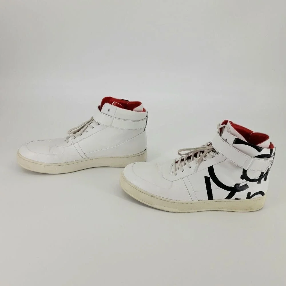 Y2K Calvin Klein Spell Out High Top Sneakers Sz 11‎ Navin Nappa Logo White Black